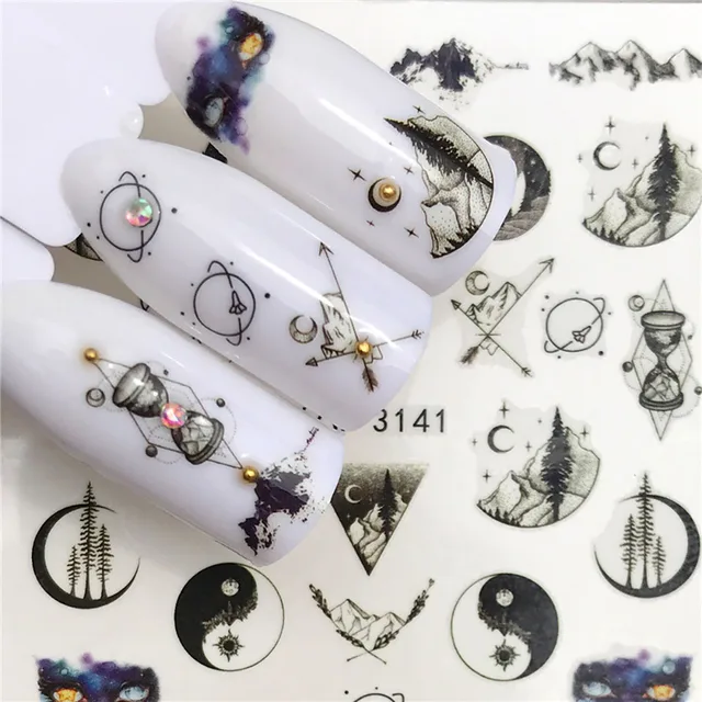 Nails Stickers Maple Leaf Seahorse Nail Sticker Pattern Transfer Nails Series Watermark Nail Decals Flowers Butterflies Color YZW-3141