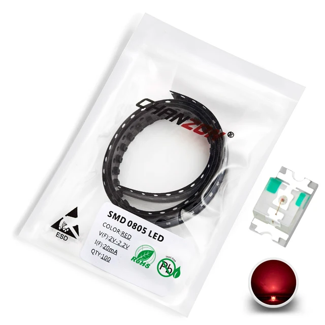 100pcs 0805 (2012) SMD LED Emitting Diode Kit Lamp Chip Light Beads Warm White Red Green Blue Yellow Orange UV Pink Micro 3V SMT 100pcs Red