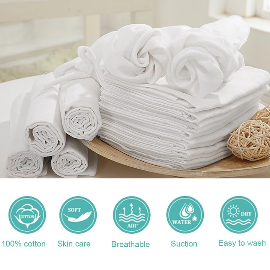 

Newborn Reusable Baby Muslin Diapers Burp Cloth squares Soft Gauze Pure Cotton ecological Nappy Washable Blanket Towels