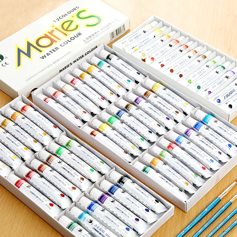 Online 12 ML Wasser Farbe Malen Set Paste Professionelle Aquarell Farben Tube Set für Pinsel Schule Kunst Liefert