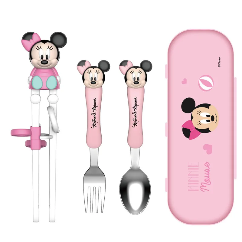 Disney Children's Training Chopsticks Set Minnie Mickey Children Learning Practice Chopsticks Tableware Spoon Fork Chopsticks kitchen household shelf wall mounted multifunctional quick chopsticks barrel spoon rack fork cage tableware storage box