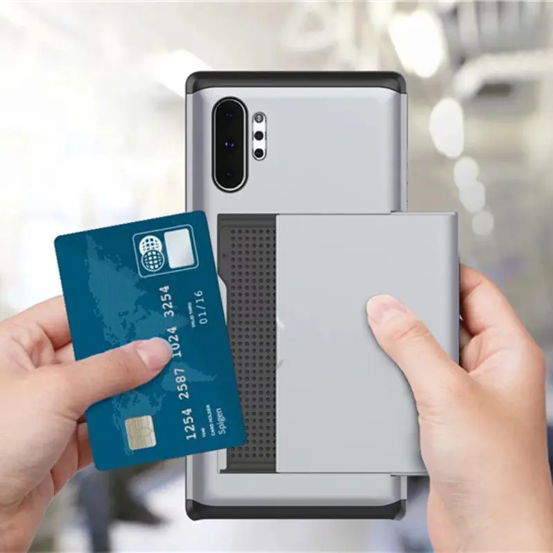

For Samsung Galaxy Note 10 / Note 10 plus case Shockproof Armor Slide Card Holder Phone Cover For Note10 pro Full Protect Coque