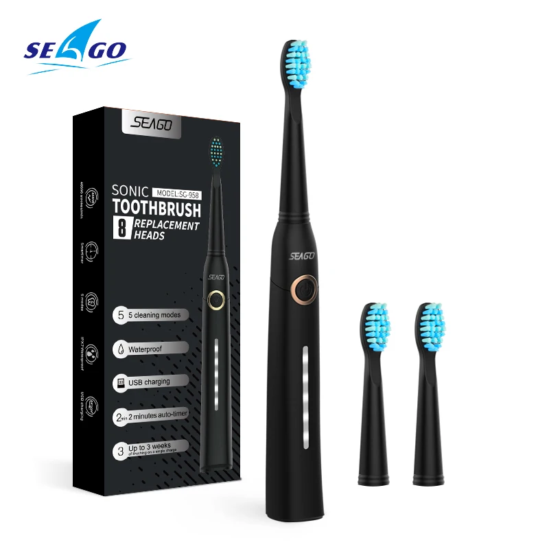 SEAGO Sonic электрическая зубная щетка для взрослых с таймером USB перезаряжаемая 3 шт.