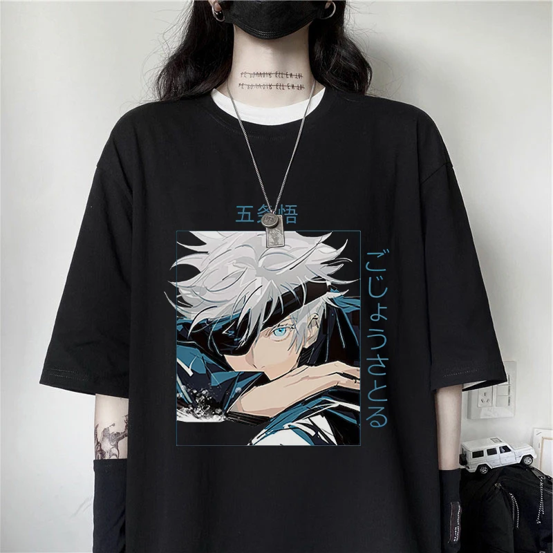 Jujutsu Kaisen Anime Gojo Satoru Print T-Shirt Women Casual Brand Top 2021 Summer Short Sleeve Loose Soft Womens Tshirt cool t shirts