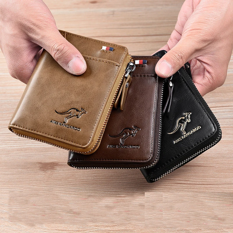 Kangaroo Wallet Men's RFID Blocking Wallet with Zipper Multi Credit Card  Holder Purse - AliExpress