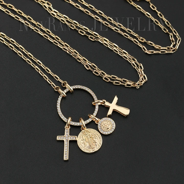 Newranos, круглое ожерелье, двойной крест, кулоны, Девы Марии, длинная цепочка, ожерелье s, массивное ювелирное изделие для женщин, ювелирное изделие, NWX005462