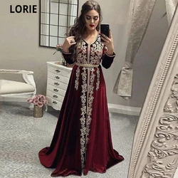 LORIE  Burgundy Moroccan kaftan Evening Dresses Lace Appliques Prom Party Wear Formal Gowns Long Sleeve Caftan Dress 2020 New