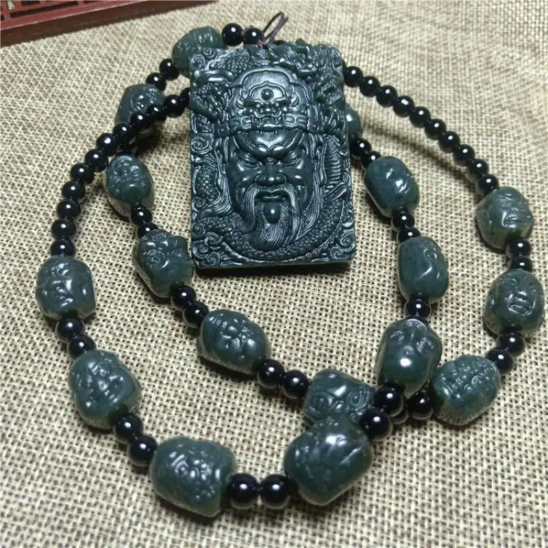 

Синьцзян Хэтянь нефритовый зеленый нефрит буддизм восемнадцать аркапок ожерелье кулон резной гуангун Гонг мужской и женский свитер цепь подарок