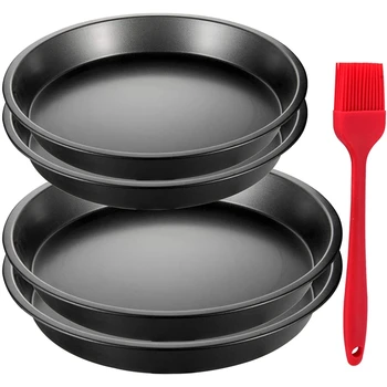

Round Cake Pan, 4 Pcs(8 Inch X2+9 Inch X2) Professional Nonstick Bakeware Cheesecake Pan with a Silicone Brush for Baker