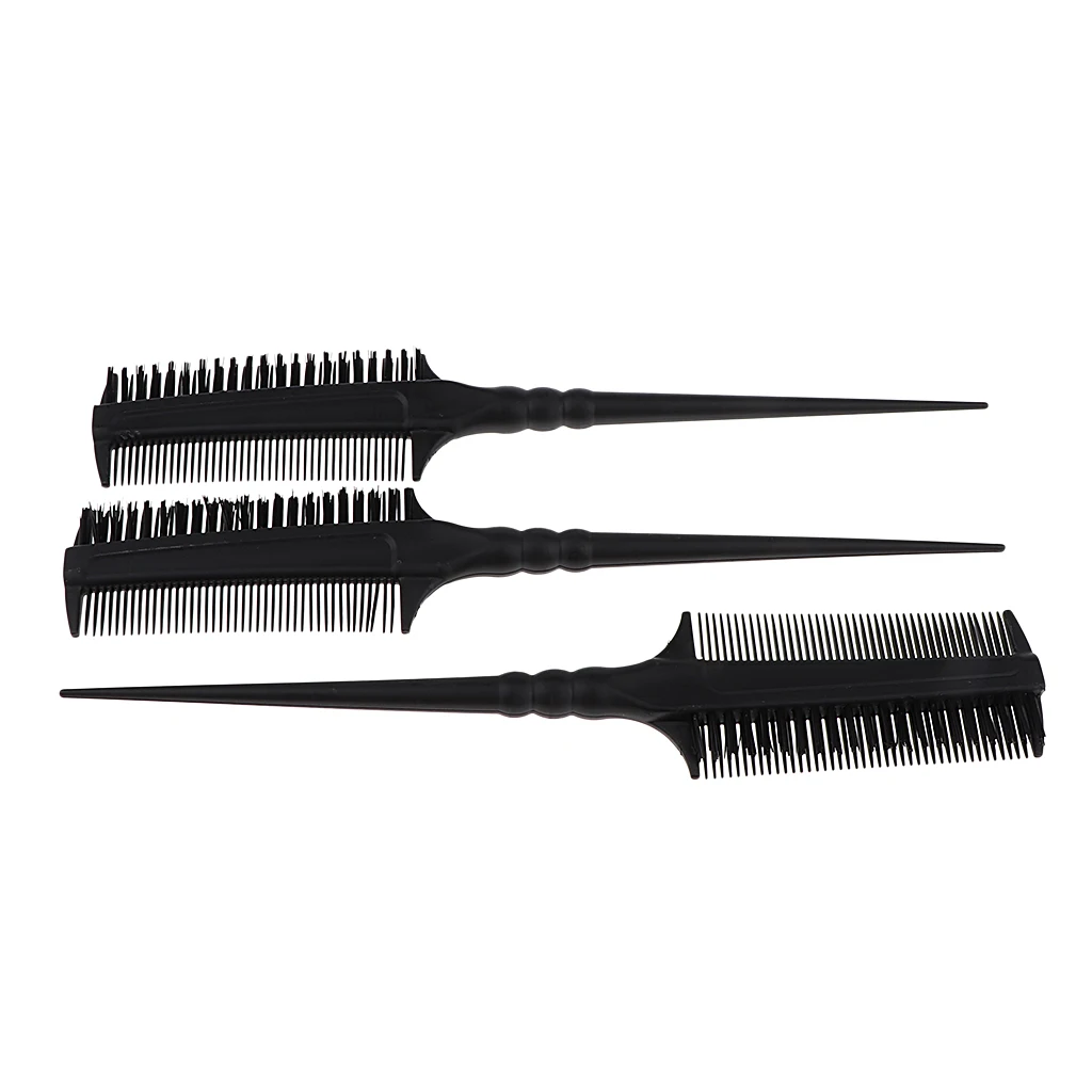 3Pcs/Set Hair Coloring Dye Brush Tint Bleach Dyeing Color 3-Tips Comb Brush Highlight Comb