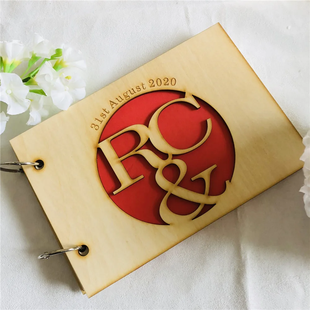 BEST  Custom Bride Groom Initials Party Guestbook Personalized Name Couples Wedding Engagement Party Wood