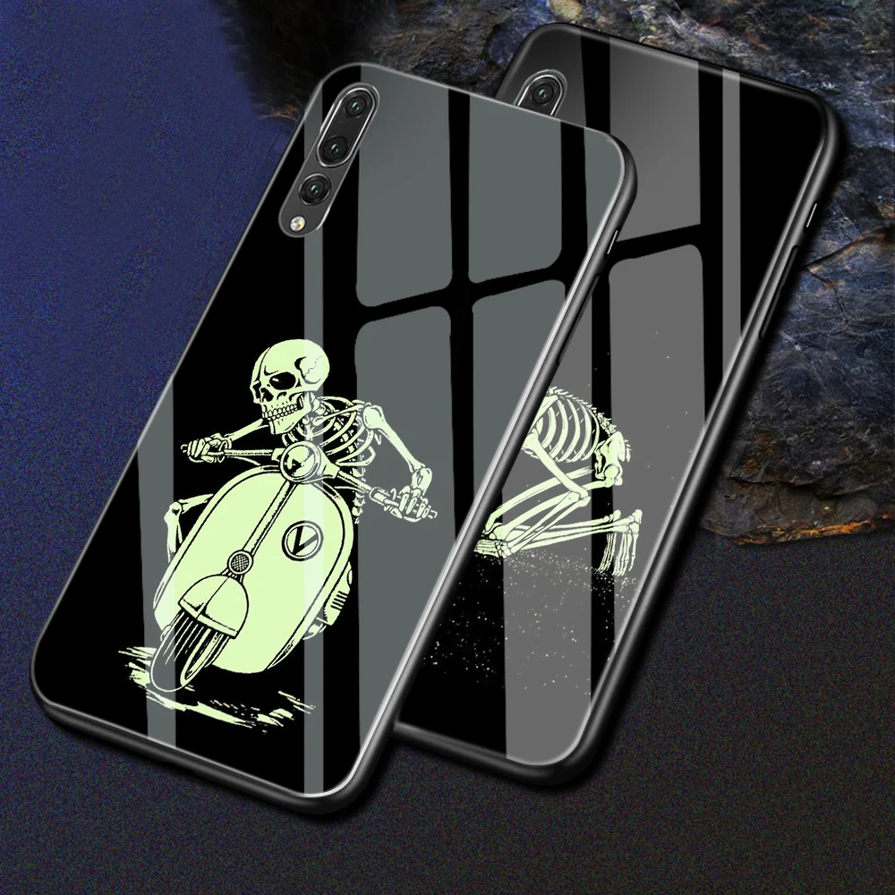 ciciber Cover For Huawei P30 P20 Mate 20 Pro Lite Phone Cases Honor 10 Tempered Luminous Glass Case Skull Funny Cute |