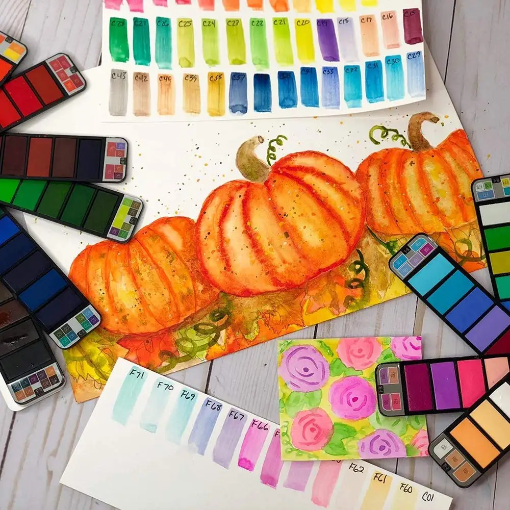 18/25/33/42 Solid Watercolor Paint Kit, Superior Paints Drawing Palette with Brush Pen Professional Artist Art Supplies A6151