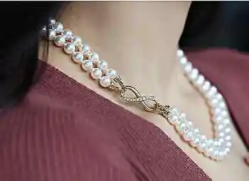 

double strands 9-10mm south sea white pearl necklace 18"-19"