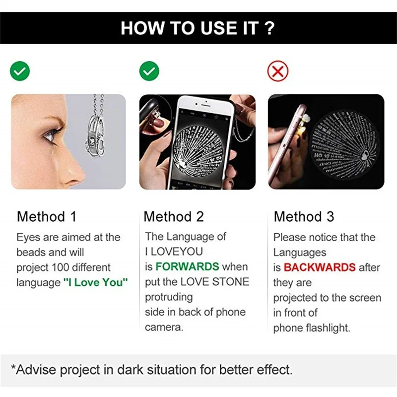3UMeter ожерелье с сердечком для женщин 100 языков I Love you Проецирование кулон ожерелье воспоминания о романтической любви свадебное ожерелье