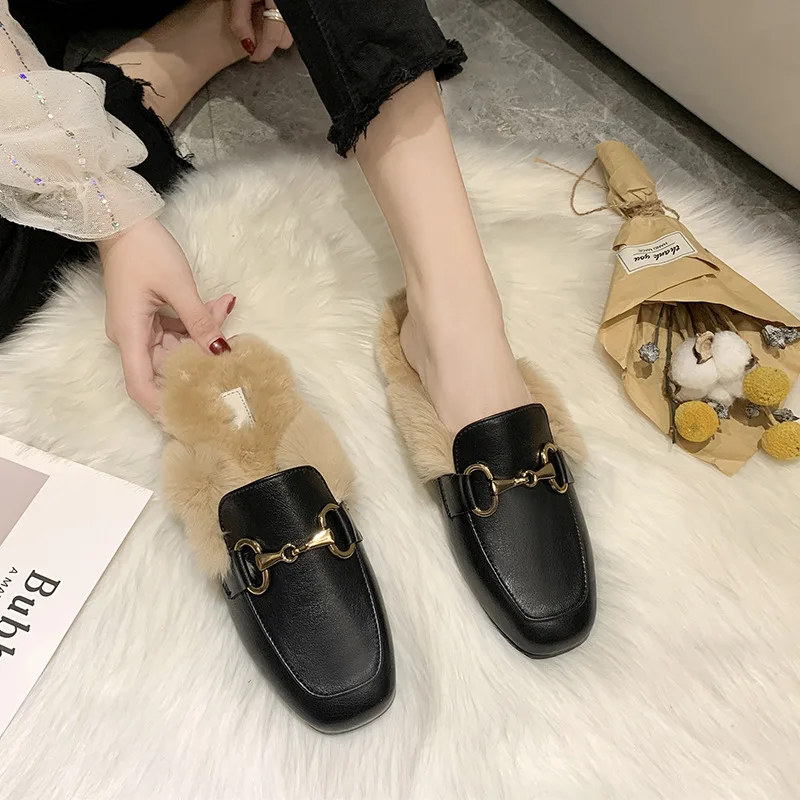 

2019 Autumn And Winter New Style Warm Slip-on Chunky-Heel Daughter Baby Outdoor Fashion Slipper Anti-slip Transverse Buckle Slip
