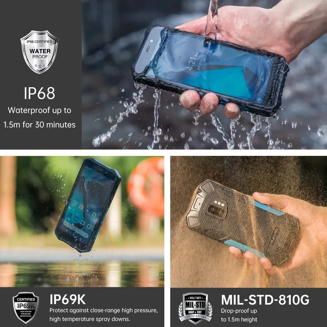 OUKITEL WP12 NFC IP68/IP69K Waterproof Rugged Smartphone Android 11 5.5''HD+ Display 4GB RAM+32GB ROM 4000mAh 13MP Mobile Phone 3