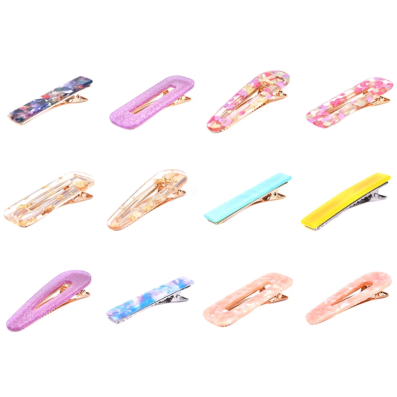 12pcs Vintage Hollow Hair Clip For Women Marble Textured Geometric Water Drop Barrette Hairpin Hollow Hairgrips Duckbill Clip