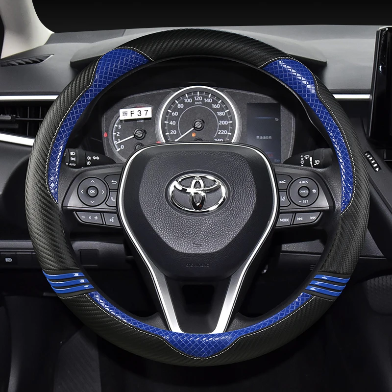 

For Toyota Vios Yaris Camry Corolla Altis Mark X Crown Rav4 Car Carbon Fiber Steering Wheel Cover 38cm Interior Accessories
