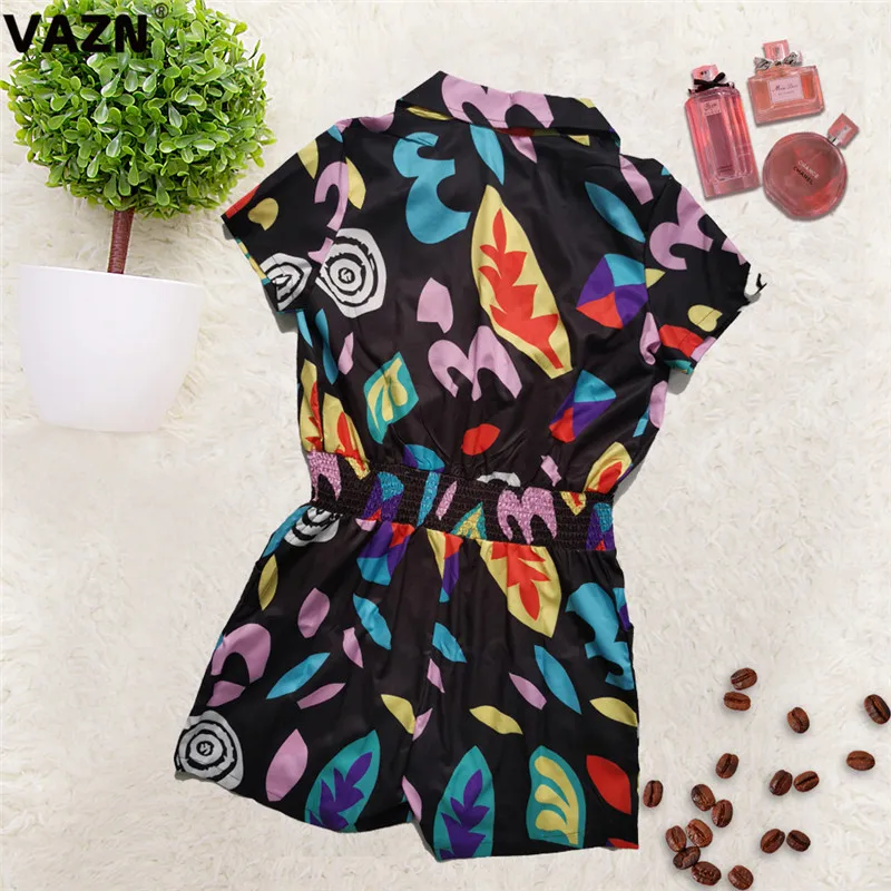 VAZN YH5086 модный дизайн черный круглый вырез красочный комбинезон с коротким рукавом комбинезон женский комбинезон
