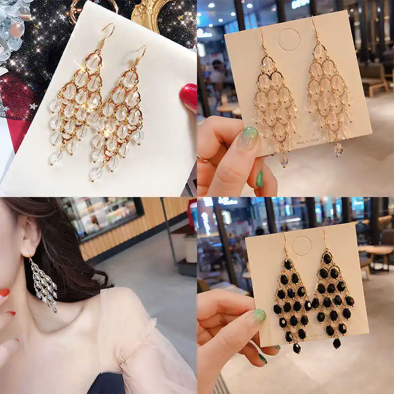 

Fashion Crystal Long Tassel Earring Dangle Hook Earrings Women Jeweley Gifts