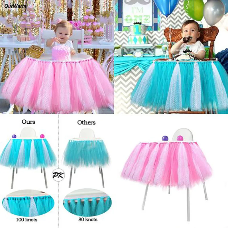 Tutu Tulle Table Skirts Baby Shower Decoration for Baby High Chair Blue Home Party Sweet Pink Wedding Decorative Chair Skirts
