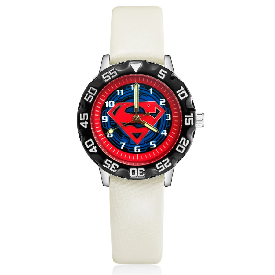 Модные милые детские часы в стиле Супермена; кварцевые кожаные Наручные часы для мальчиков и девочек; Clcok JM156