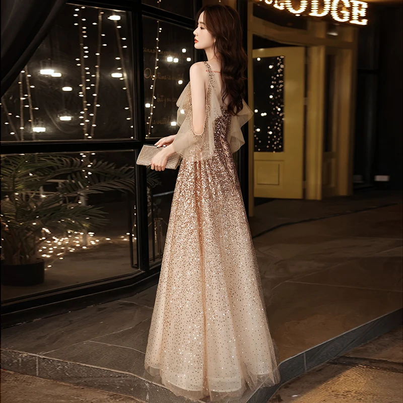 Rose Gold Sequin Dress - Cowl Neck Dress - Midi Tulip Dress - Lulus
