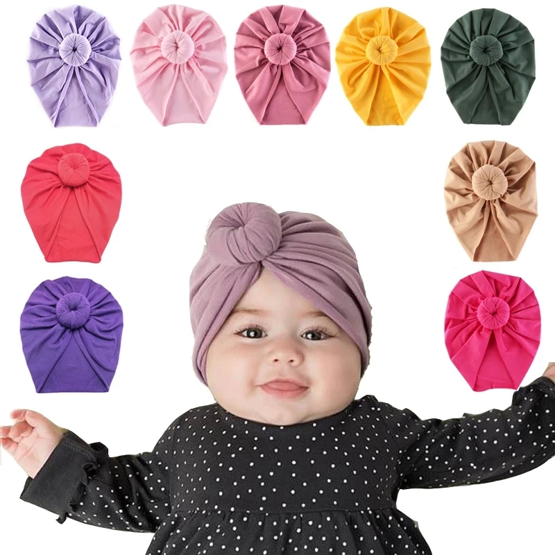 

Infant Baby Headbands Solid Cotton Kont Turban Headband For Girls Spandx Stretchy Beanie Hat Headwear Baby Hair Accessories