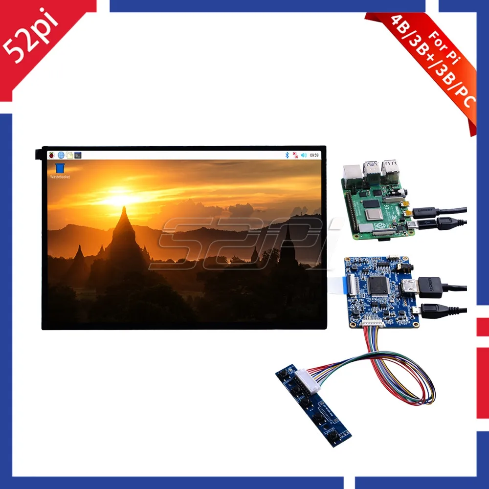 

52Pi 10.1 inch 1280*800 LCD Screen Display DIY Kit HDMI Monitor TFT LCD 5V 1A for Raspberry Pi 4 B All Platform / PC Windows