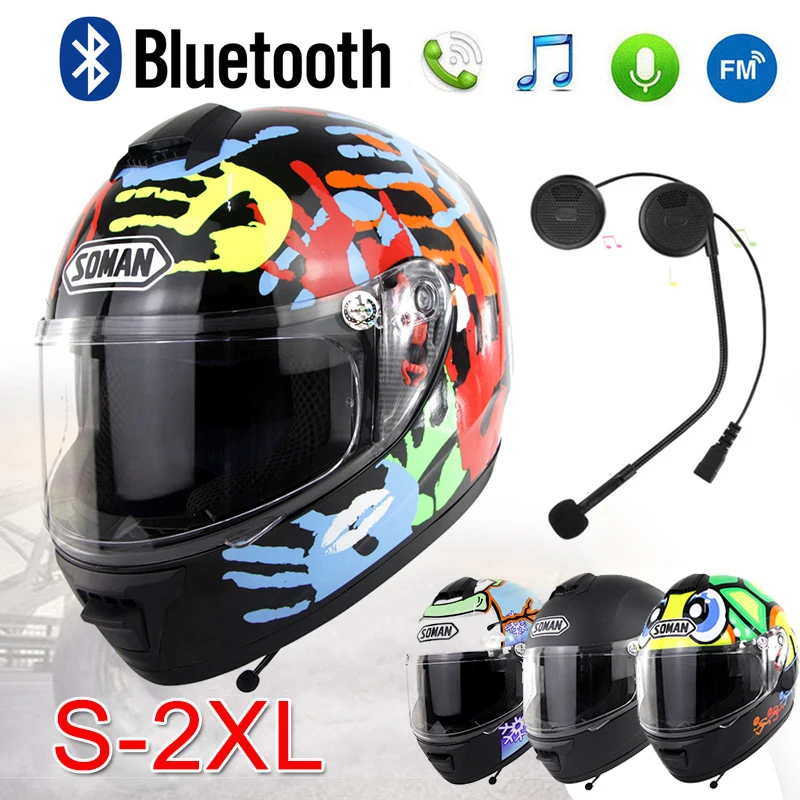 Мотоциклетный шлем с полным лицом Bluetooth для мотокросса, уличного езды, езды на велосипеде, гоночных, в горошек, безопасная гарнитура