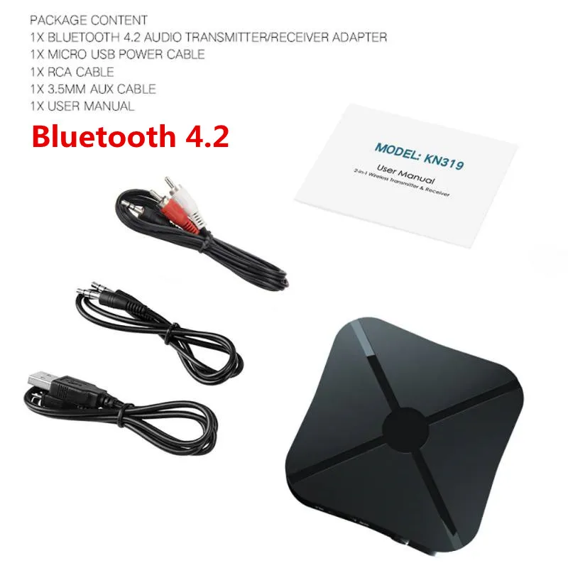 KN319 Bluetooth 4.2 VAORLO 5,0 аудио Bluetooth приемник передатчик 3,5 мм AUX USB стерео беспроводной адаптер для автомобиля комплект ТВ ПК наушники с RCA кабелем - Цвет: KN319 Bluetooth 4.2