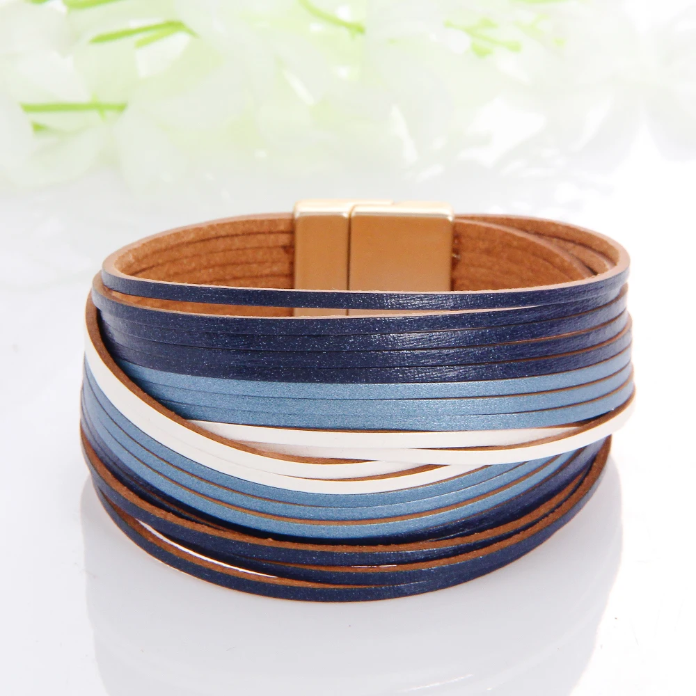 Bracelet Jewelry Multilayer Leather Bracelet For Women Magnet Clasp Charm Braided Wide Wrap Bangles