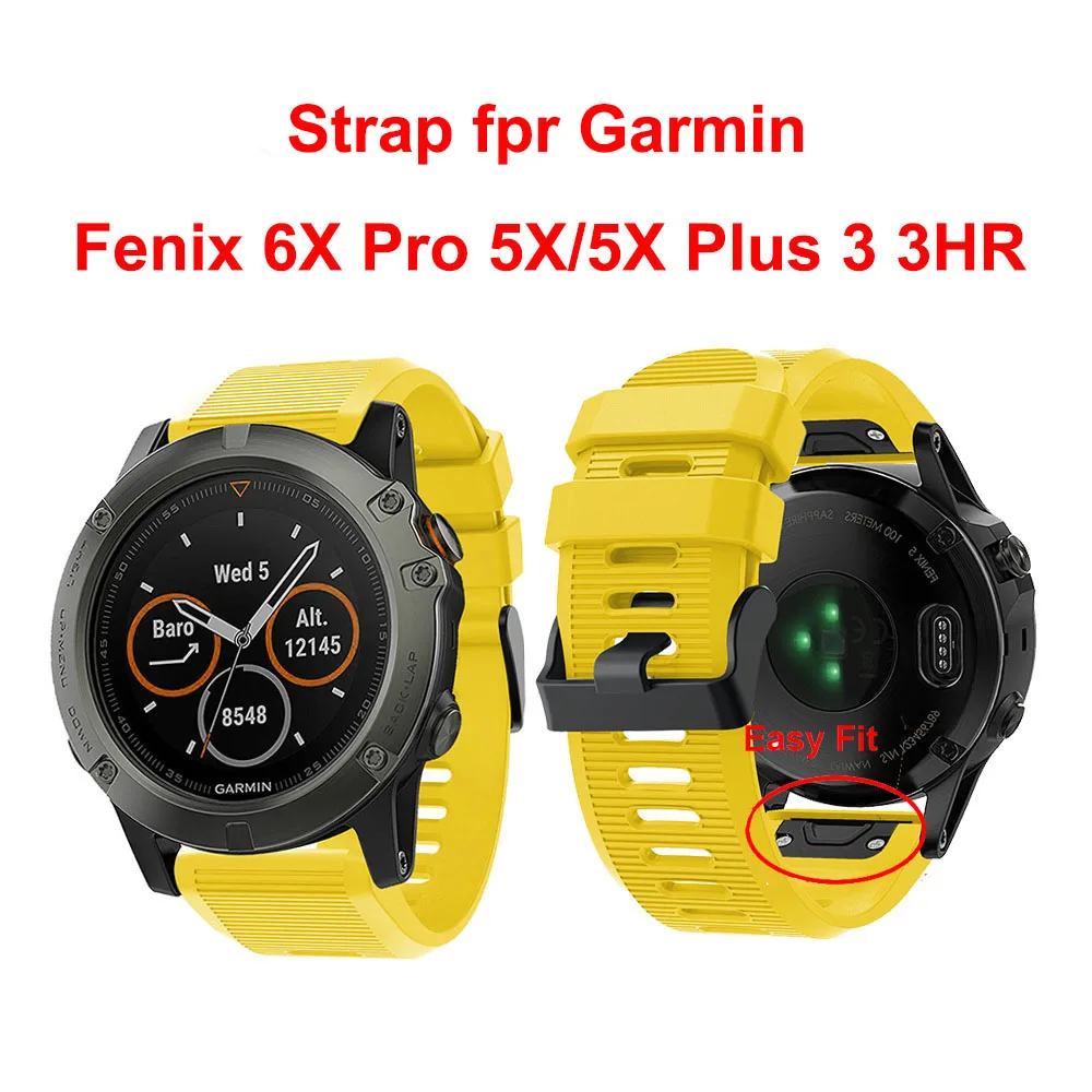 

12 colour intelligent Strap for Garmin Fenix 6X 6X Pro 5X Plus 3 HR Wrist 26mm Quick Release Silicone Easyfit Wrist Band Strap
