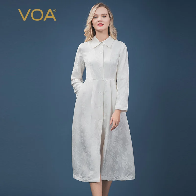 Женский плотный Шелковый плащ VOA однотонная белая верхняя одежда размера плюс с