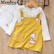 Menoea/платье для малышей г. Осенний стиль, имитация 2 шт., весеннее платье в горошек с длинными рукавами на бретелях для маленьких девочек, детская одежда