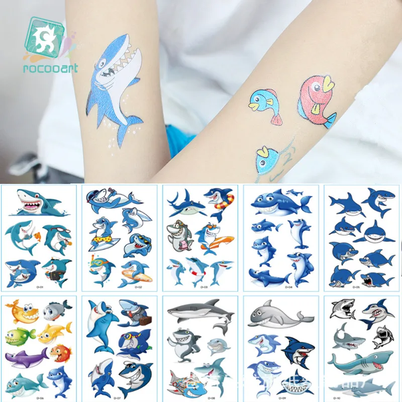 10 шт./компл. временные тату-Стикеры Мультяшные акулы Детские татуировки для тела
