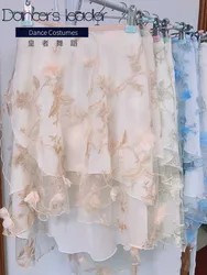 Ballet Skirt Three-dimensional Embroidery Apricot Flower Women's Dance Skirt Gymnastics Practice Skirt Adult Ballet Lyric Skirt
