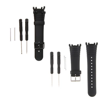 

2 Pieces Silicone Rubber Wristwatch Bands for SUUNTO VECTOR Replacement Silver/Black Stainless Steel Buckle Pin