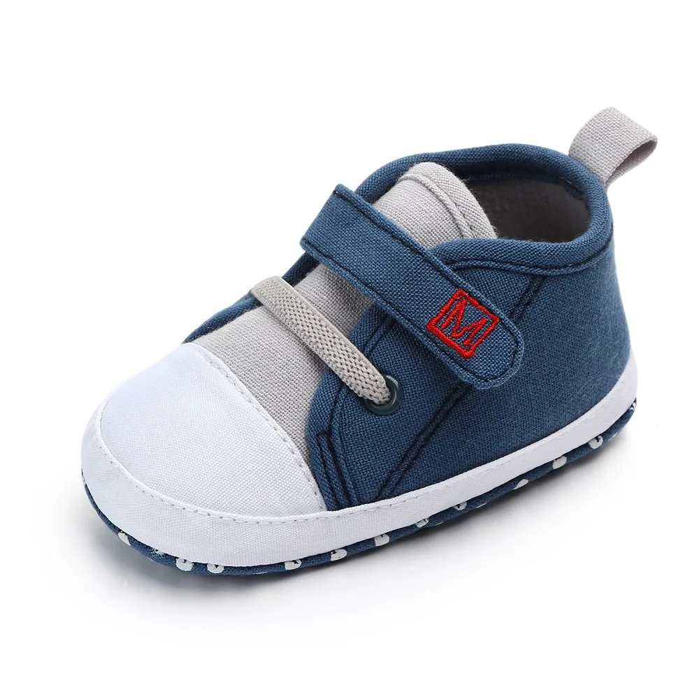 Newborn Baby Cute Boys Girls Canvas Letter First Walkers Soft Sole Shoes Hook& Loop Soft Sole Anti-slip Baby Shoes Newborn