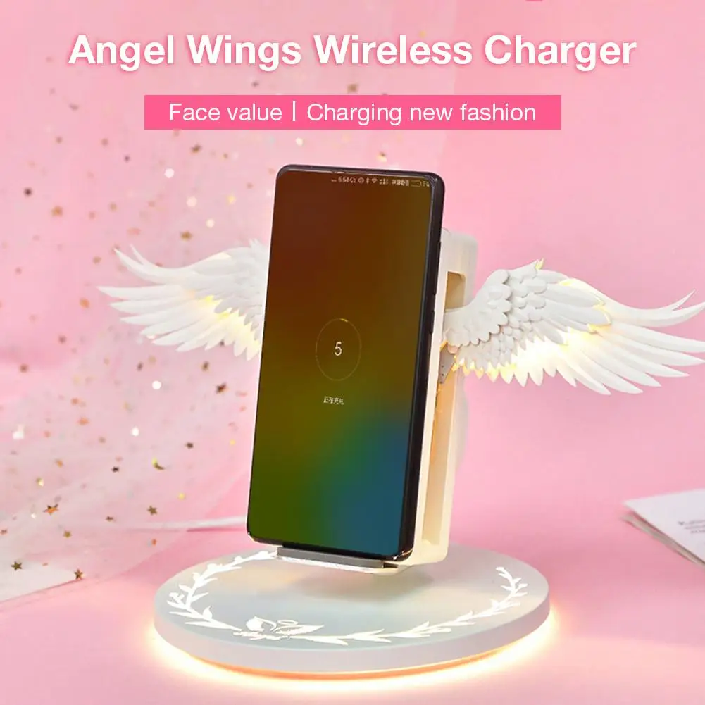 

Angel Wings Wireless Charger 10W Fast Charging QI Charging Stand for iPhone MAX/XR/XS/X Galaxy S10/S10 Plus/Xiaomi 9/Huawei P30