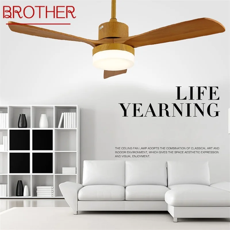 BROTHER Wood Ceiling Fan Lights Modern Simple LED Lamp with Remote Control for Home Living Dining Room 1