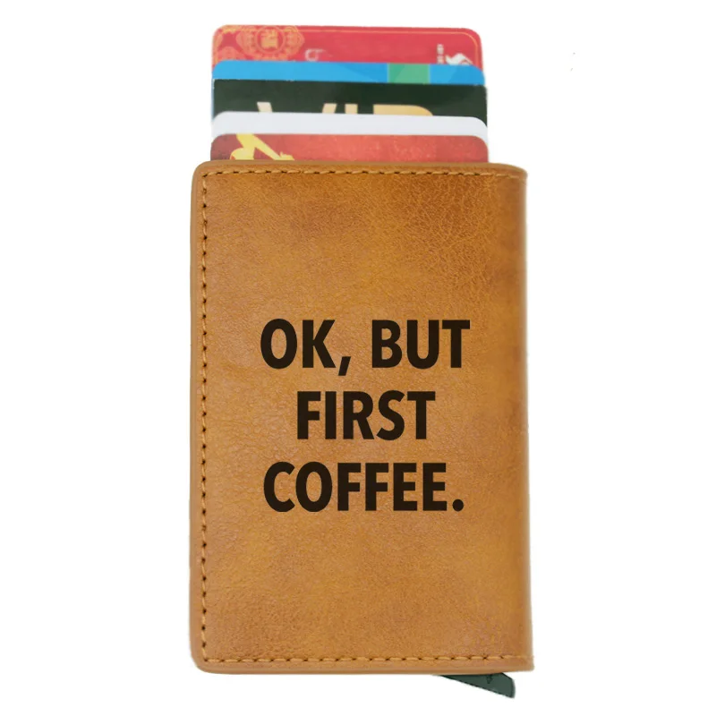 Модный дизайн Rfid кошелек с надписью «OK, But First coffee», классический мужской женский кожаный кошелек для кредитных карт, короткий кошелек