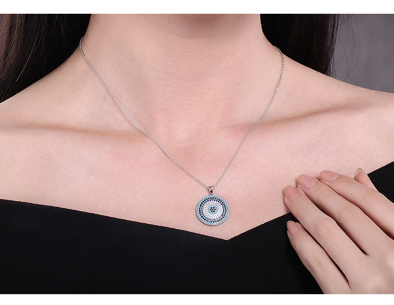 KALETINE 925 пробы серебряные ожерелья турецкий Большой Голубой Камень Сглаза круглый кулон женское ожерелье персонализированные мужские ювелирные изделия