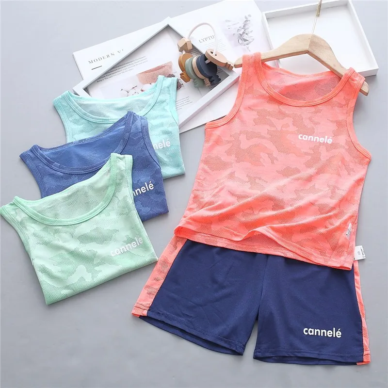

Children Clothing Set Summer Sports For Boy Girl Casual Kids Shorts Vest Breathable Thin Children's Suit Teen Students Outfit