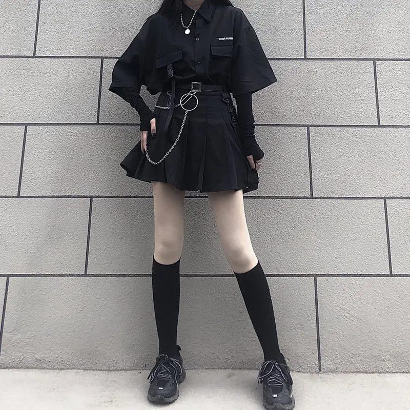 Y2K Gothic Shirt Set Skirt Women Emo Scene Harajuku Grunge Clothes