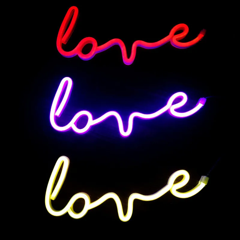 Love Neon Night Light Letter Modeling Lamp Ins Home Bedroom Decoration Lamparas USB Battery Box LED Girls Gift Lights Home Decor
