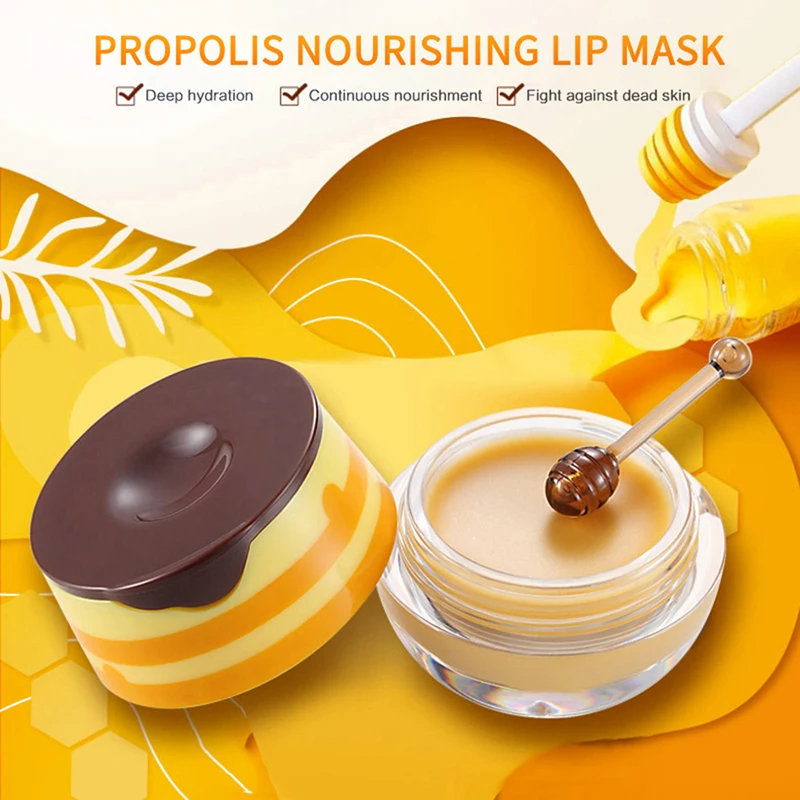 1PC Honey Sleep Lip Mask Moisturizing Lip Balm Natural Propolis Lip Mask Fade Lip Wrinkle Anti-dry Lip Care Cream Makeup Base