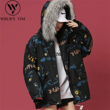 

Winter Jacket Women Streetwear Long Parka Fashion Faux Fox Fur Collar Hooded Down Jackets Female Thick Warm Cotton Padded Coat