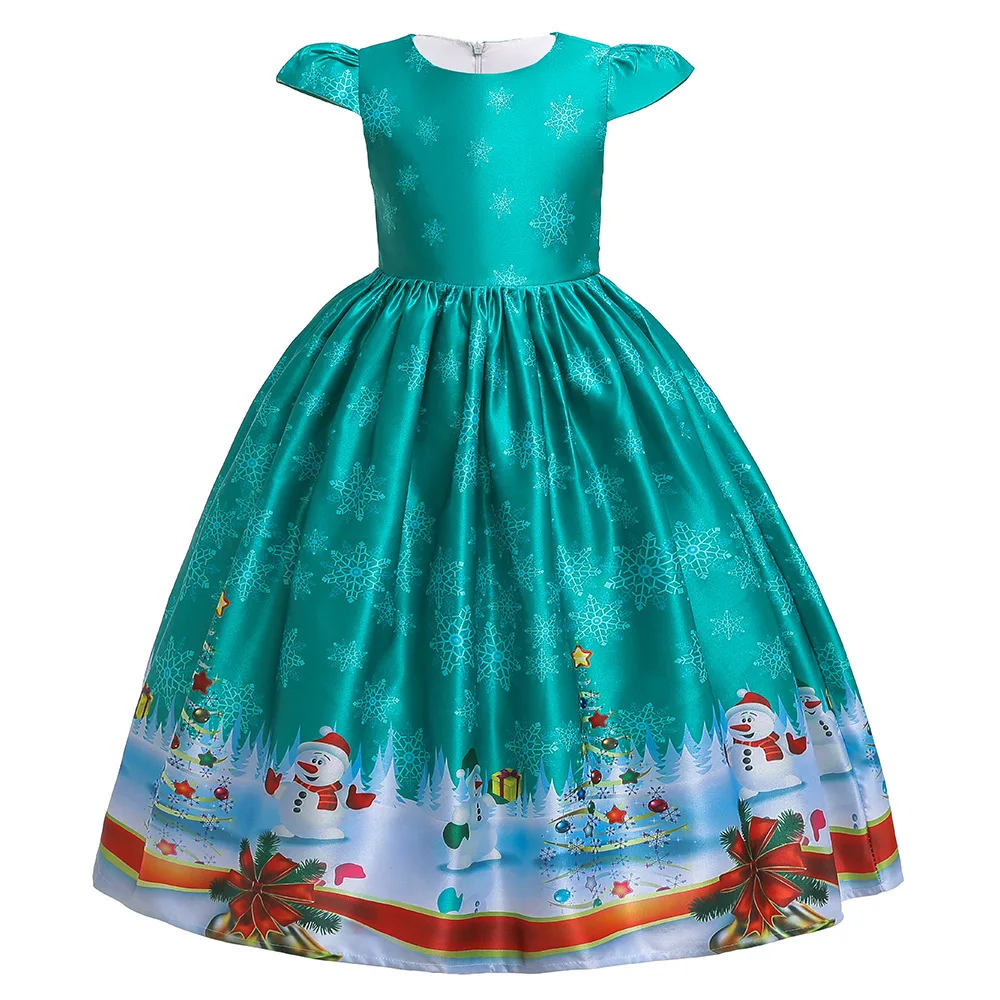 Рождественские Длинные платья с принтом Санта-Клауса для девочек детская одежда для вечеринок платья принцессы Карнавальный костюм для подростков от 4 до 14 лет - Цвет: D1886-Green